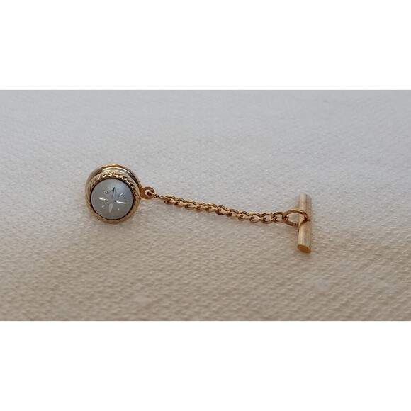 Unsigned Estate Other - Engraved Star Design Silver & Gold Tone Vintage SMALL Tie Tack Lapel Pin
